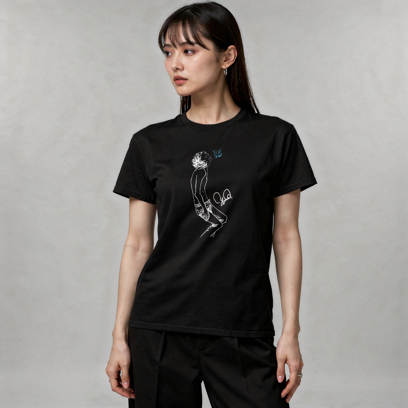 男と鳥 Black T